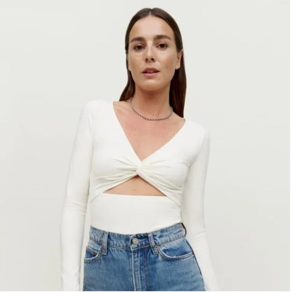 Reformation ivory kelia twist front cutout long sleeve